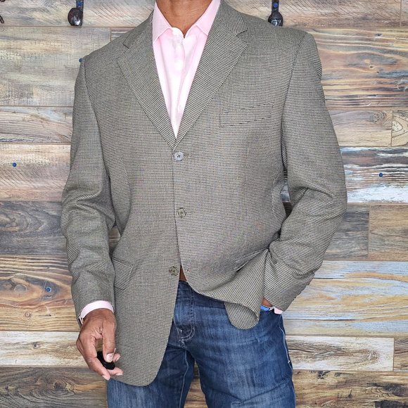 Joseph Abboud USA 100% Wool Brown Geometric Blazer Sport Jacket Size 40R - Picture 2 of 11